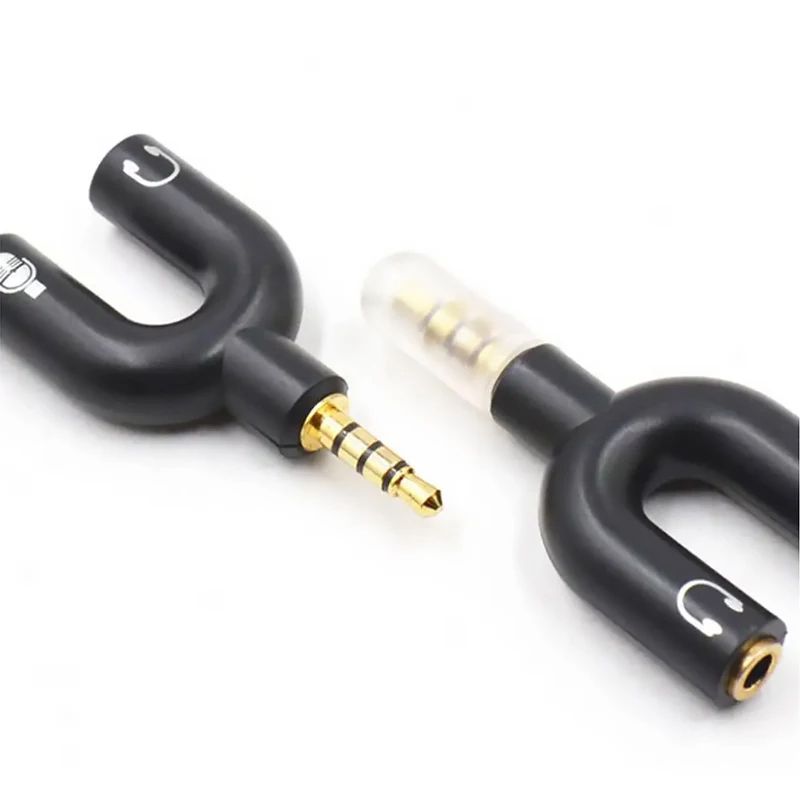 3.5mm headphone splitter microphone adapter U-shaped stereo 3.5mm1-2 audio Splitter Adapter, for PS4 PC Laptop Ear Headset Cable