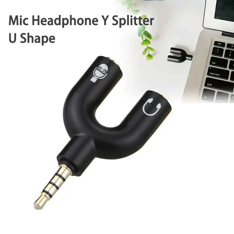 3.5mm headphone splitter microphone adapter U-shaped stereo 3.5mm1-2 audio Splitter Adapter, for PS4 PC Laptop Ear Headset Cable