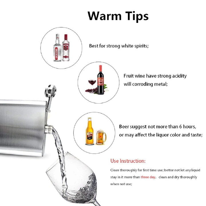 LMETJMA 1 4 5 6 7 8 9 10 oz Stainless Steel Hip Flask with Funnel Pocket Hip Flask Alcohol Whiskey Hip Flask Screw Cap KC0139