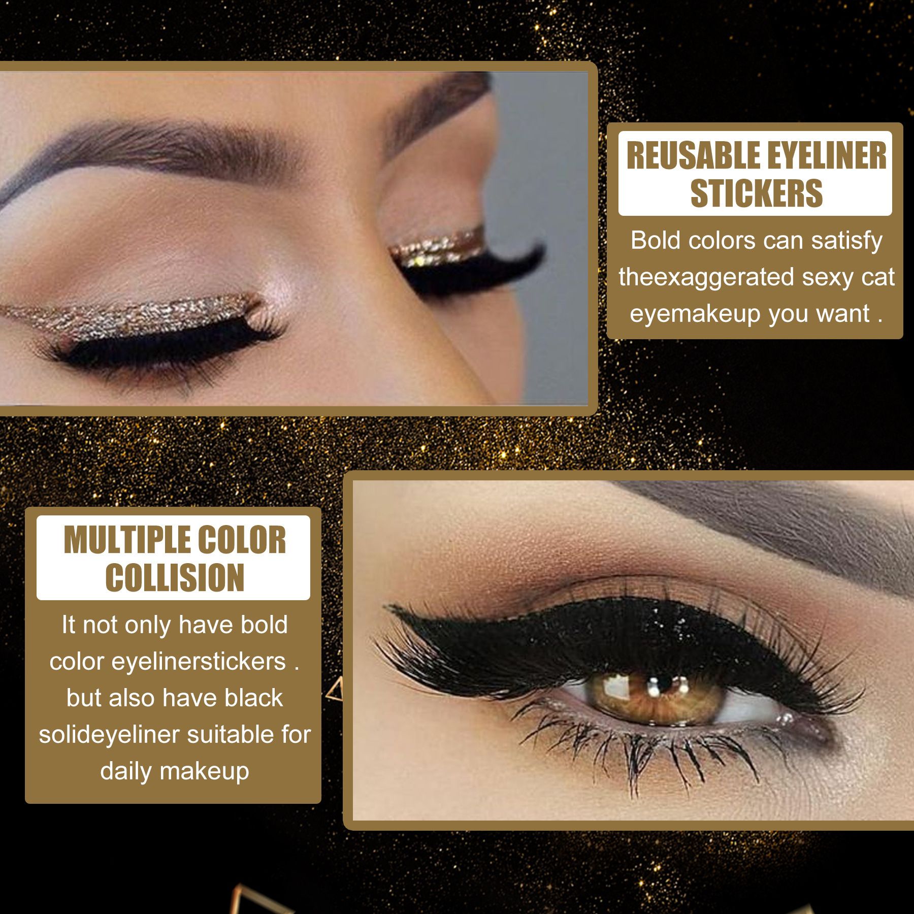 West&Month 2 in 1 Eyeliner Eyelash Stickers Reusable Self Adhesive Long Lasting Glitter Shiny Natural Waterproof Patch Party Cosplay Makeup