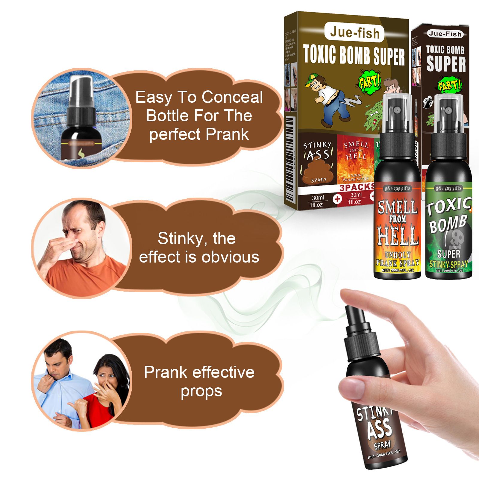 30ml Fart Gag Spray Prank Joke Plastic Smelly Stinky Gags Party Supplies Spray Can Stink for Adults Kids Non Toxic for Halloween