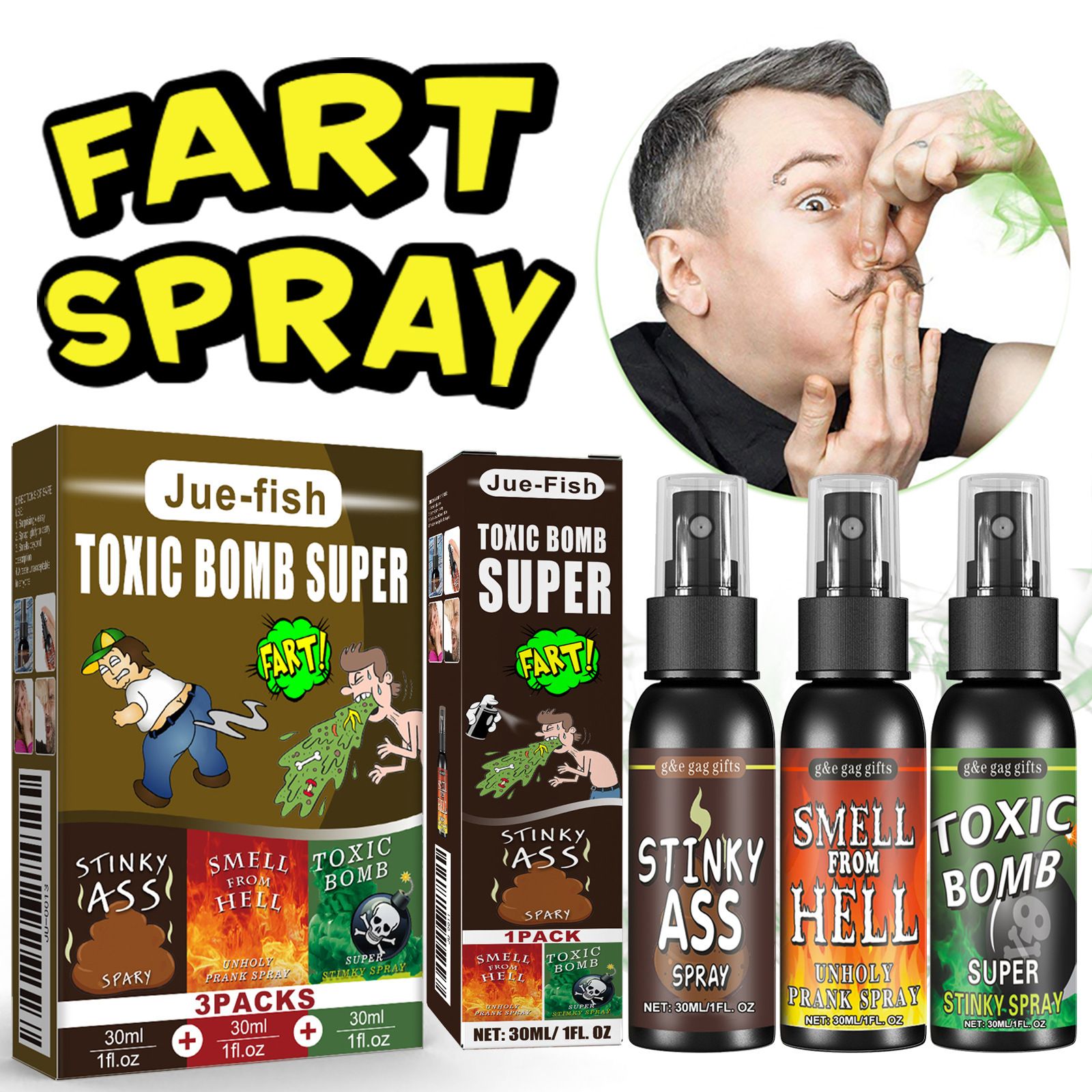 30ml Fart Gag Spray Prank Joke Plastic Smelly Stinky Gags Party Supplies Spray Can Stink for Adults Kids Non Toxic for Halloween