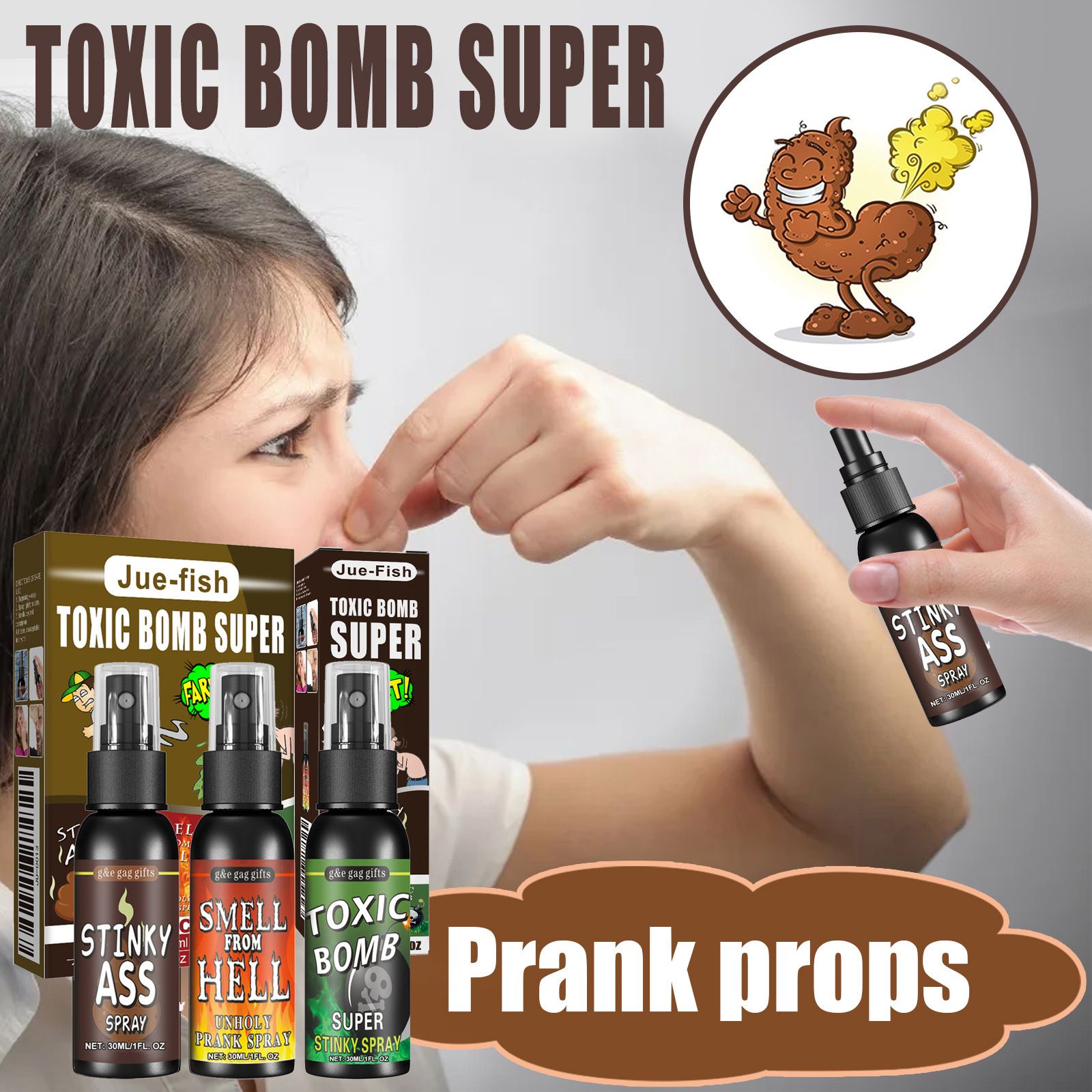 30ml Fart Gag Spray Prank Joke Plastic Smelly Stinky Gags Party Supplies Spray Can Stink for Adults Kids Non Toxic for Halloween