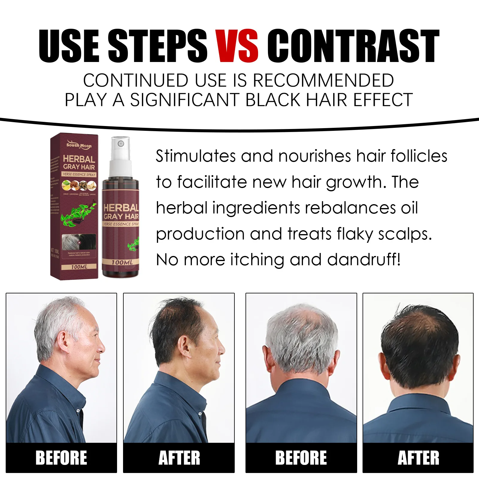 100ml Hair Darkening Spray Anti White Hair Herbal Hair Care Serum Blacken Hair Reduce Gray Hair Scalp Nourish Glitter Hair Spray