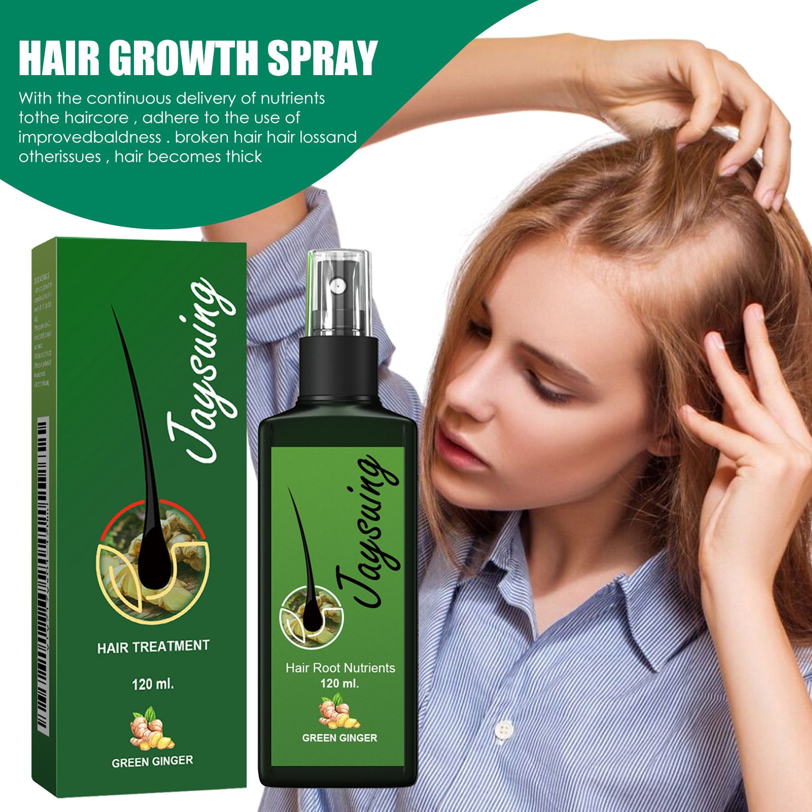 Fast Ginger Hair Growth Spray Roots Grow Anti Hair Loss Hair Regrowth Serum Scalp Damaged Repair Nourish Care Products Women Men