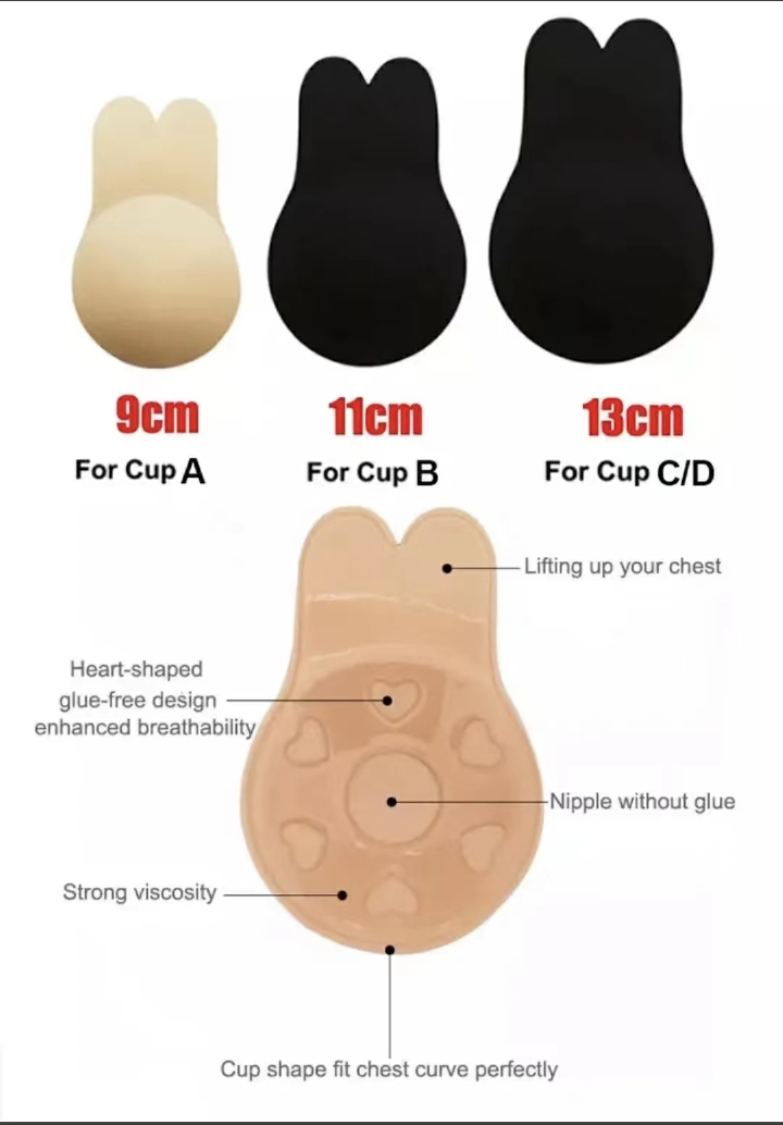Push Up Bras Adhesive Silicone Strapless Invisible Bra Reusable Sticky Breast Lift Tape Rabbit Nipple Cover Bra Pads For Women