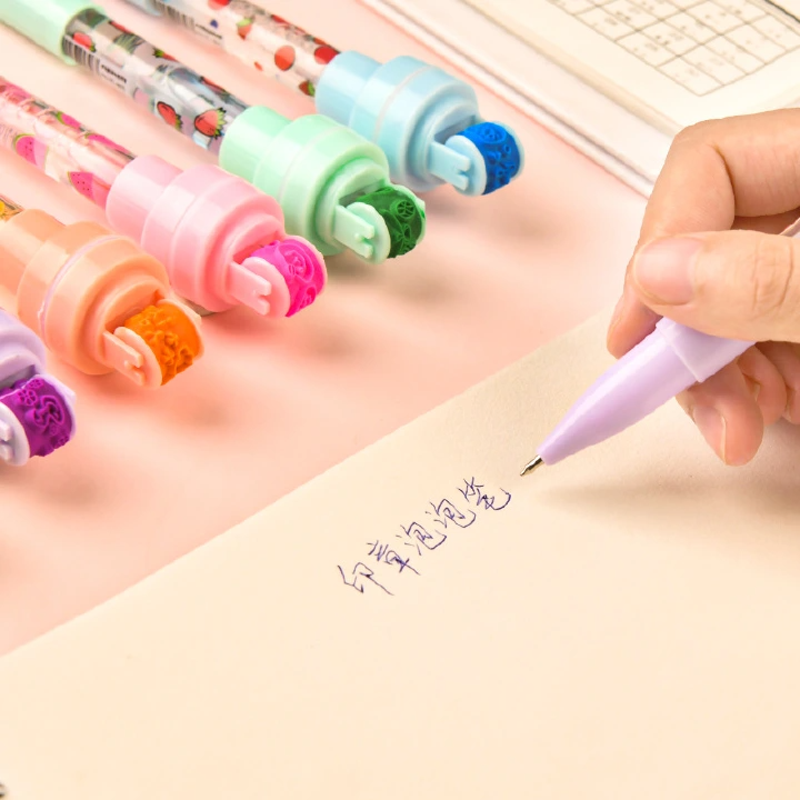 1 pcs 5 IN 1 Multi-function Bubble Ballpoint Pen Children Toys Ballpoint Pen Gift For Boys Girls Cute Seal Roller Stamp Pen With Light stylus pen organizer