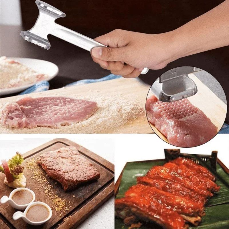 Aluminum Meat Hammer Loose Meat Tender Meat Hammer kitchen Baking Tool,Meat tenderizing hammer, stainless steel steak metal hammer, kitchen utensil, heavy-duty and durable double-sided design