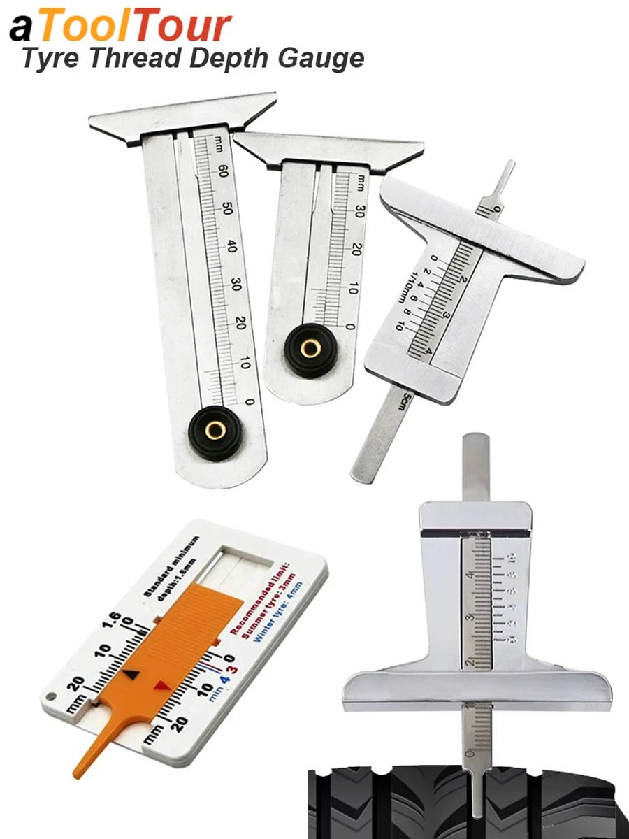Tire Depth Meter Gauge Tyre Thread Caliper Checker Ruler Gage Groove Measure Tool Stainless Steel Auto Car Truck Depthometer