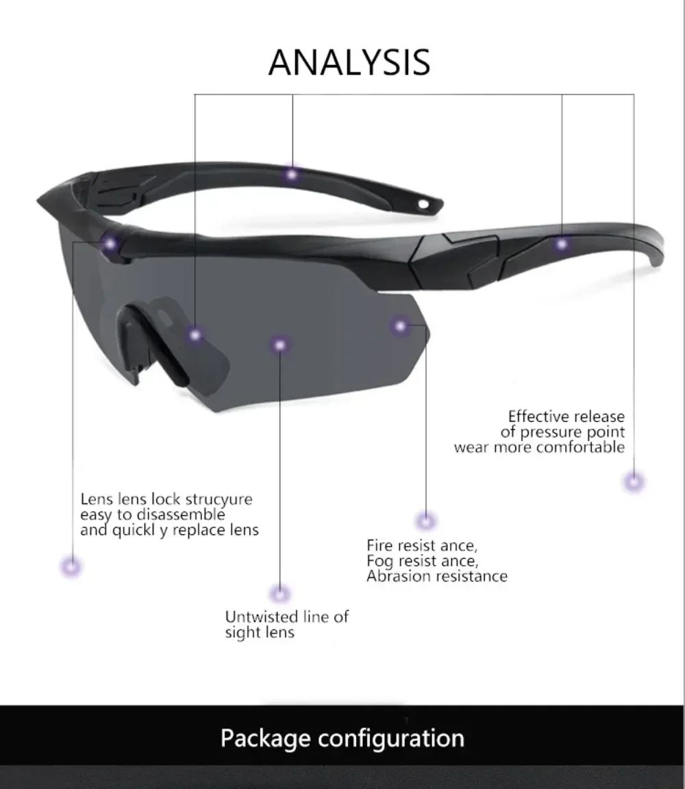 Military Tactical Goggles CS Airsoft Windproof Shooting Glasses HD 3 Lens Motocross Motorcycle Mountaineering Safe Glasses