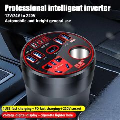 200W Multi-function Car Power Inverter 12V/24V To 220V Converter Led Display Charger Socket Fast Charging Car Accessories