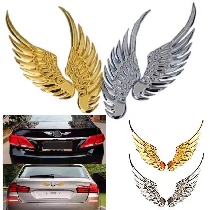 1pair 3D Dimensional Alloy Metal Car Stickers Angel Hawk Wings Emblem Badge Decal Car Logo Sticker Golden Silver Color Optional,Car Auto Sticker 3D Stereo Metal Angel Wing