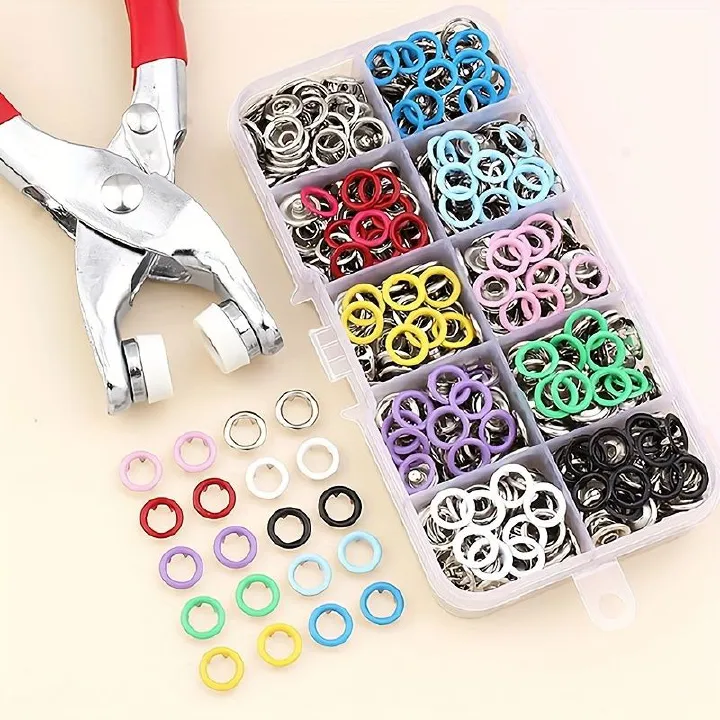 100 Sets of 9.5mm Metal Sewing Snaps with Pliers, 10 Colors Claw Ring Press Studs for DIY Clothing Decoration, Manual Operation Stainless Steel Punching Tool Kit