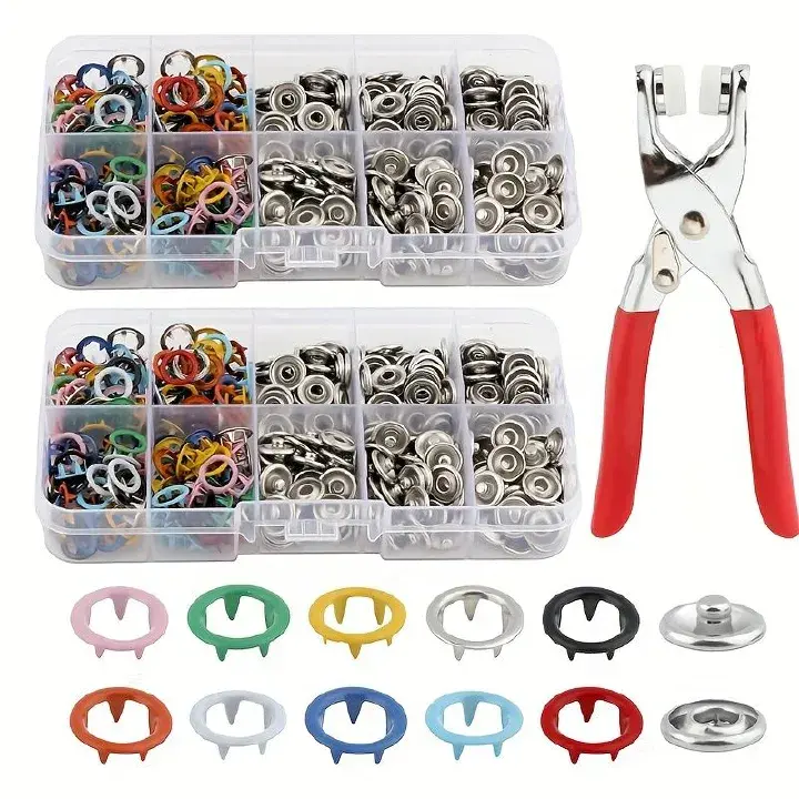 100 Sets of 9.5mm Metal Sewing Snaps with Pliers, 10 Colors Claw Ring Press Studs for DIY Clothing Decoration, Manual Operation Stainless Steel Punching Tool Kit