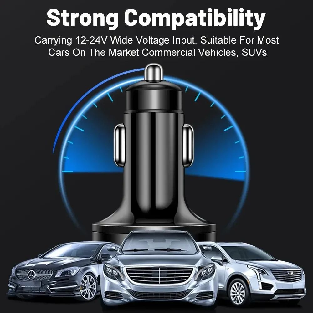 66-250W PD 6in1 Car Charger QC3.0 Fast Charge with Digital Display Universal Cigarette Lighter Adapter for iPhone Samsung Xiaomi