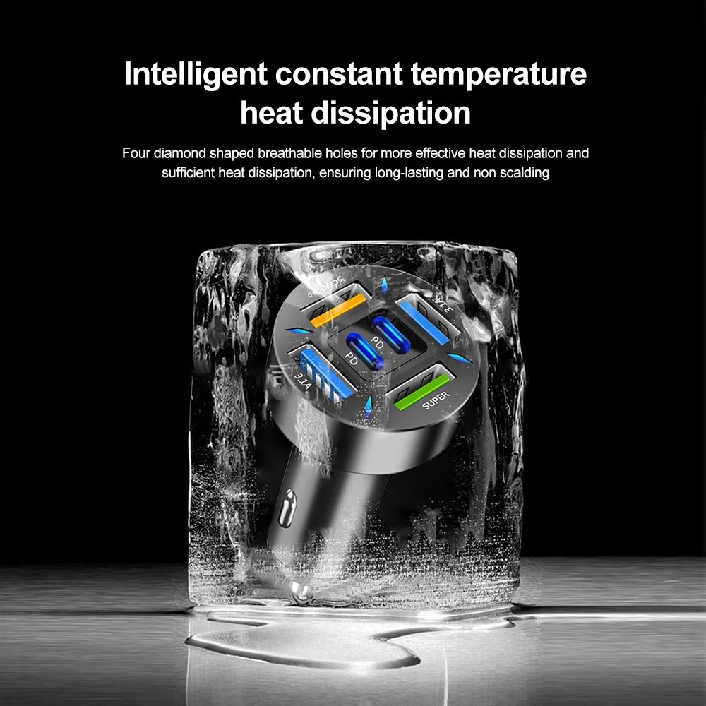 6-Port USB Fast Car Charger Qc3.0 Four Diamond Shaped Breathable Holes Adapter for Iphone Android