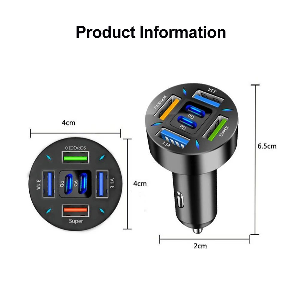 6-Port USB Fast Car Charger Qc3.0 Four Diamond Shaped Breathable Holes Adapter for Iphone Android