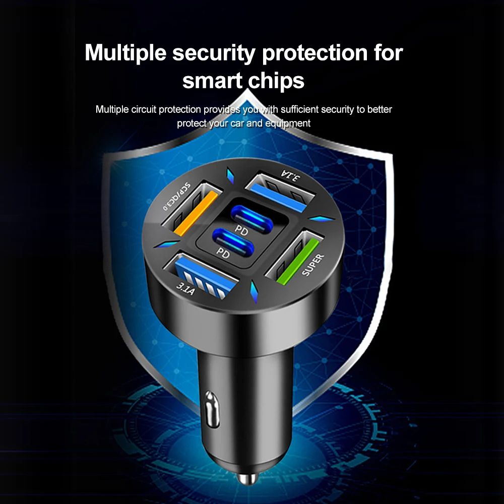 6-Port USB Fast Car Charger Qc3.0 Four Diamond Shaped Breathable Holes Adapter for Iphone Android