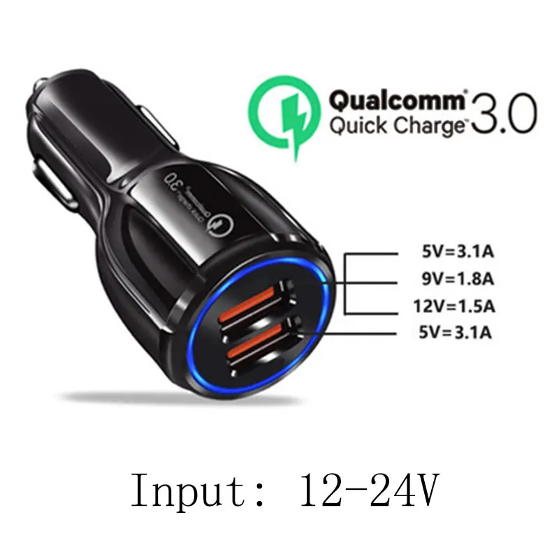 QC3.0+3.1A Car Chargers 2Ports Fast Charging 12-24V For Samsung Huawei iphone Dual USB Adapter Socket Splitter Cigarette Lighter