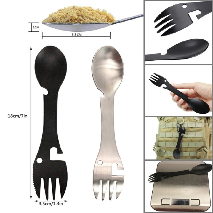 Camping Utensils Set Stainless Steel Outdoor Survival Gear 5 in 1 Tableware Travel Hiking Cutlery Fork Spoon Opener