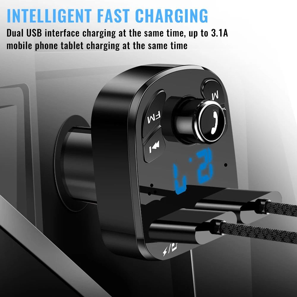 Car Mp3 Player Dual USB Fast Charger FM Transmitter Bluetooth-compatible5.0 Handsfree Car Kit Usb Flash Drive Plug Car Kit