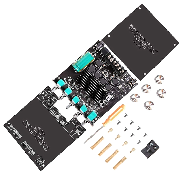2.1 Channel BT Audio Amplifier Module AUX BT5.0 Audio Input Subwoofer Left and Right Channel Output Sound Power Amplifier Board Amplifier Power Subwoofer Treble AMP