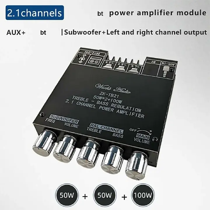 2.1 Channel BT Audio Amplifier Module AUX BT5.0 Audio Input Subwoofer Left and Right Channel Output Sound Power Amplifier Board Amplifier Power Subwoofer Treble AMP