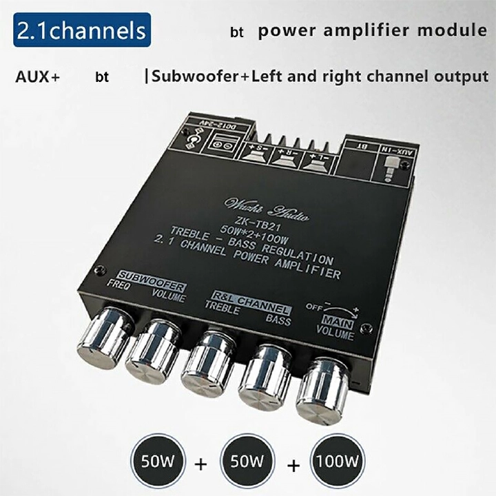 2.1 Channel BT Audio Amplifier Module AUX BT5.0 Audio Input Subwoofer Left and Right Channel Output Sound Power Amplifier Board Amplifier Power Subwoofer Treble AMP