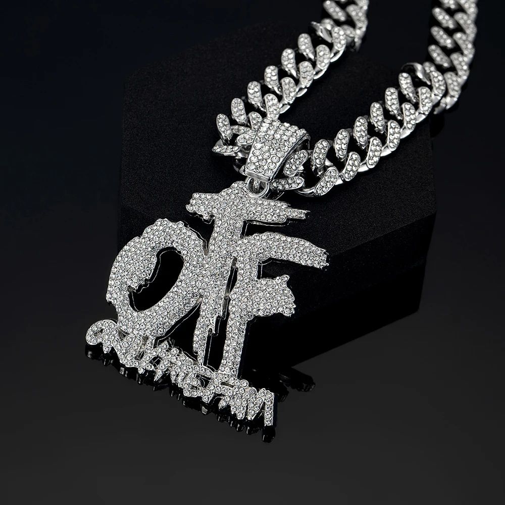 Hip Hop Fashion English Letter OTF Pendant Cuban Chain Necklace, Suitable For Daily Wear By Men And Women , Rock Party Jewelry
