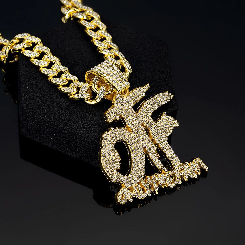 Hip Hop Fashion English Letter OTF Pendant Cuban Chain Necklace, Suitable For Daily Wear By Men And Women , Rock Party Jewelry