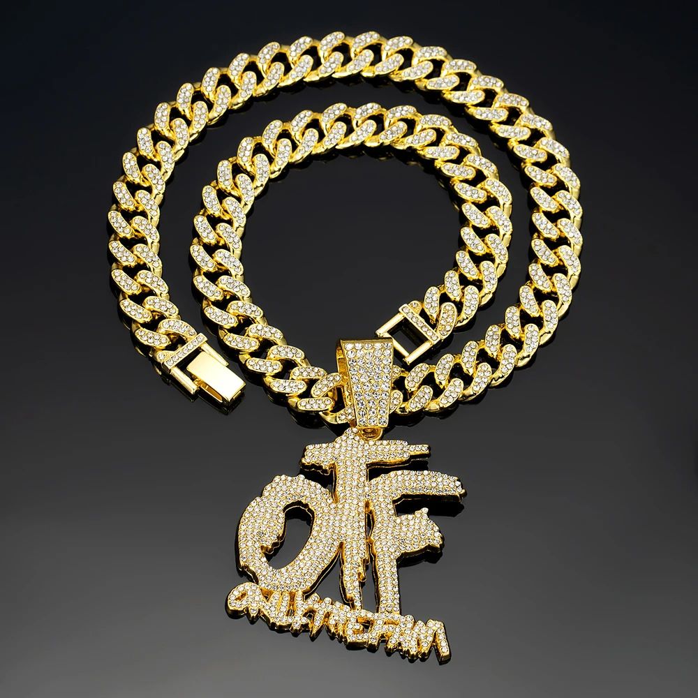Hip Hop Fashion English Letter OTF Pendant Cuban Chain Necklace, Suitable For Daily Wear By Men And Women , Rock Party Jewelry