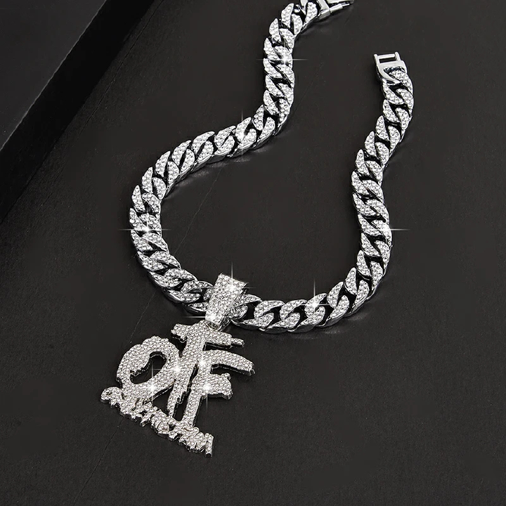 Hip Hop Fashion English Letter OTF Pendant Cuban Chain Necklace, Suitable For Daily Wear By Men And Women , Rock Party Jewelry