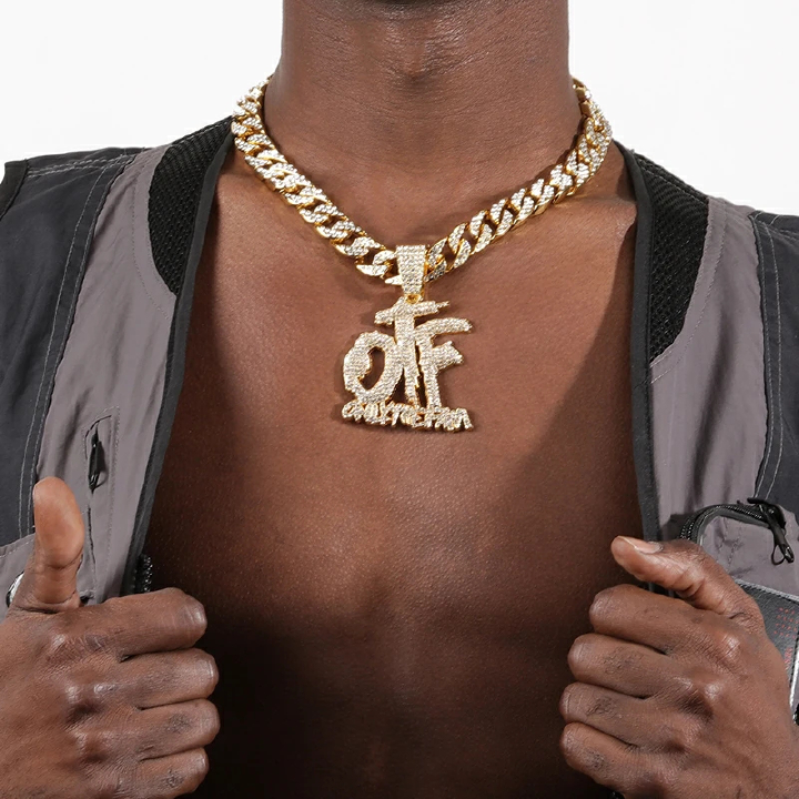 Hip Hop Fashion English Letter OTF Pendant Cuban Chain Necklace, Suitable For Daily Wear By Men And Women , Rock Party Jewelry