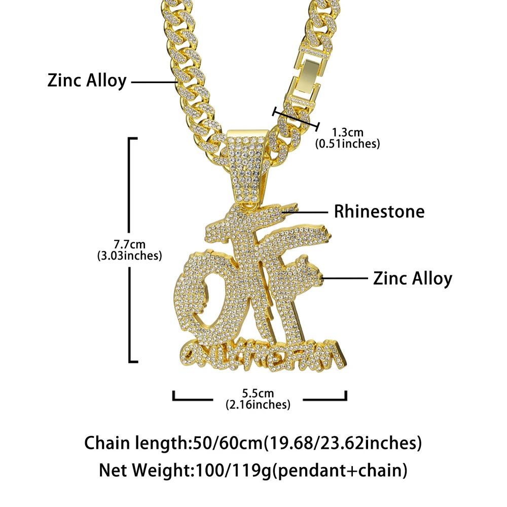 Hip Hop Fashion English Letter OTF Pendant Cuban Chain Necklace, Suitable For Daily Wear By Men And Women , Rock Party Jewelry