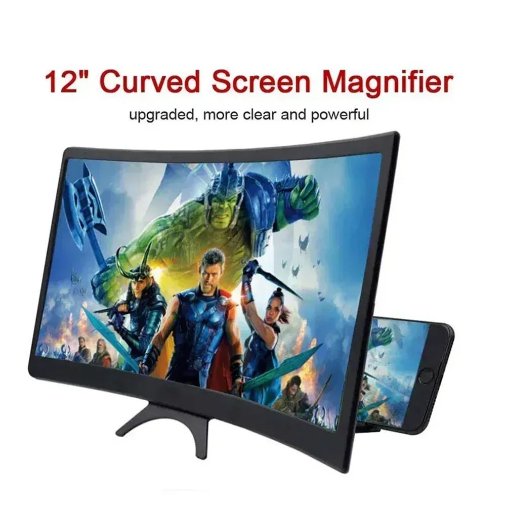 12 inch 14 inch New Desktop Mobile Phone Curved Screen Magnifier 3D HD Video Amplifier Stand For Enlarge Phone Screen Foldable Holder Black one size