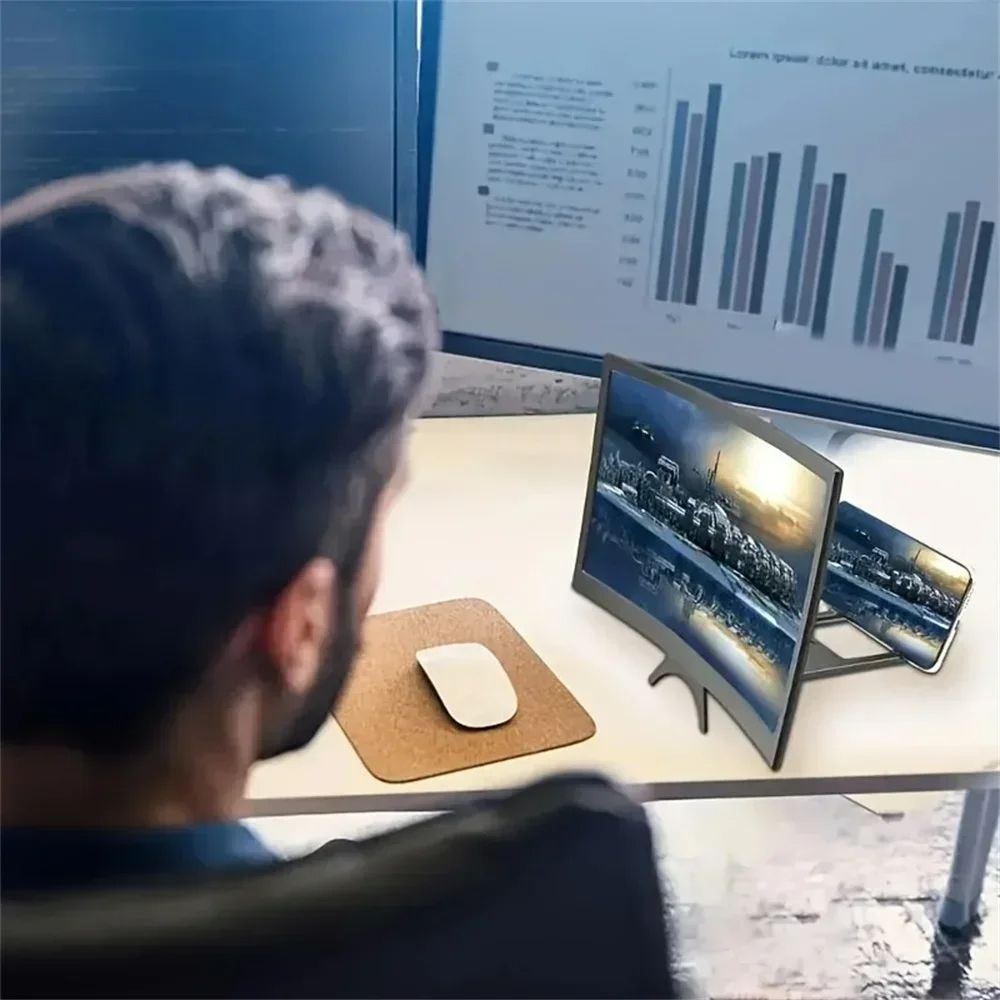 12 inch 14 inch New Desktop Mobile Phone Curved Screen Magnifier 3D HD Video Amplifier Stand For Enlarge Phone Screen Foldable Holder Black one size
