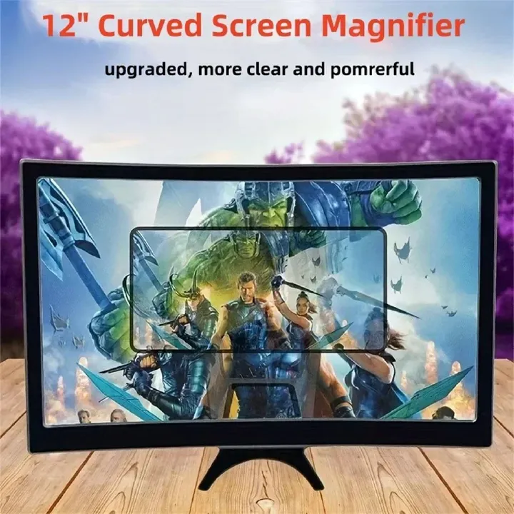 12 inch 14 inch New Desktop Mobile Phone Curved Screen Magnifier 3D HD Video Amplifier Stand For Enlarge Phone Screen Foldable Holder Black one size
