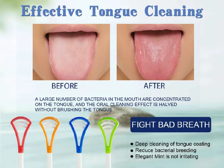 Tongue scraper, suitable for adults and children, provides healthy oral care, is easy to use, and helps combat bad breath. Travel portable cleaner Tongue coating cleaning brush