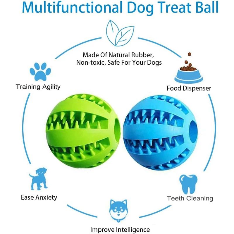Dog Toy Ball, Nontoxic Bite Resistant Toy Ball for Pet Dogs Puppy Cat, Dog Pet Food Treat Feeder Chew Tooth Cleaning Ball