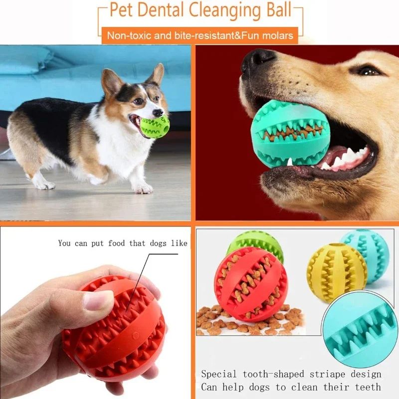 Dog Toy Ball, Nontoxic Bite Resistant Toy Ball for Pet Dogs Puppy Cat, Dog Pet Food Treat Feeder Chew Tooth Cleaning Ball