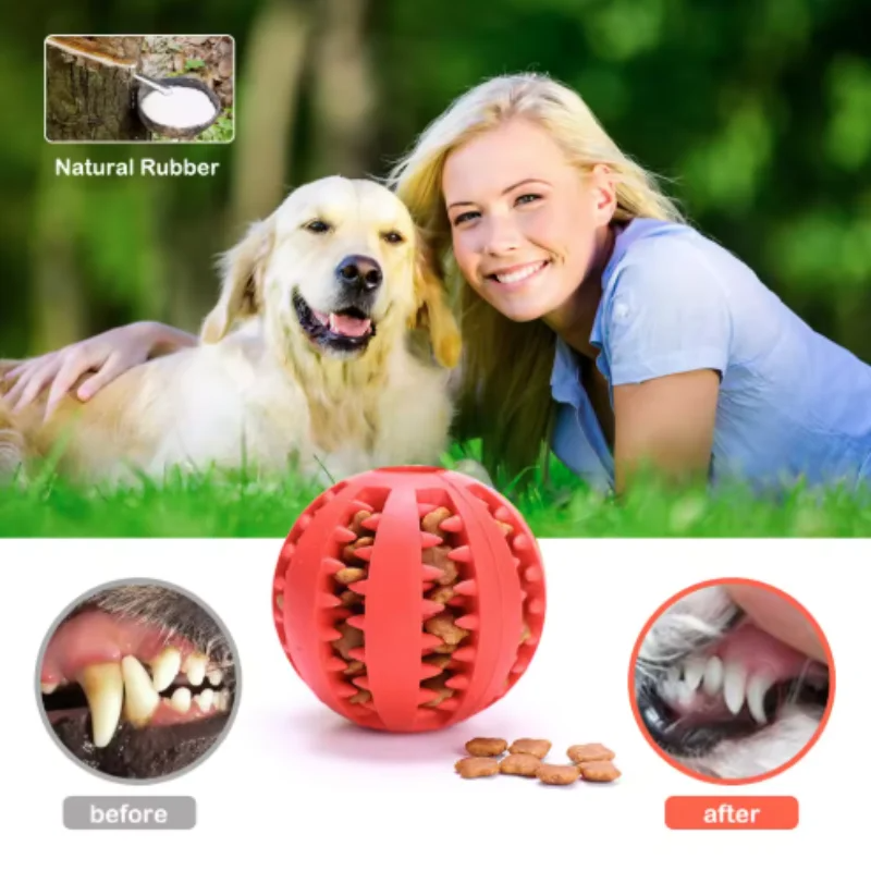 Dog Toy Ball, Nontoxic Bite Resistant Toy Ball for Pet Dogs Puppy Cat, Dog Pet Food Treat Feeder Chew Tooth Cleaning Ball