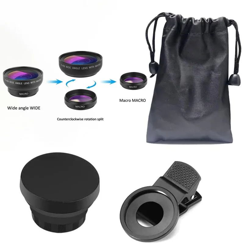 Macro Lens Wide Angle Lens For Phones 37mm 0.45X 49Uv Universal Clip Mobile Professional Macro 2 In 1 Lens,2 in 1 Lens Universal Clip 37mm Mobile Phone Lens Professional 0.45X 49Uv Super Wide-Angle +