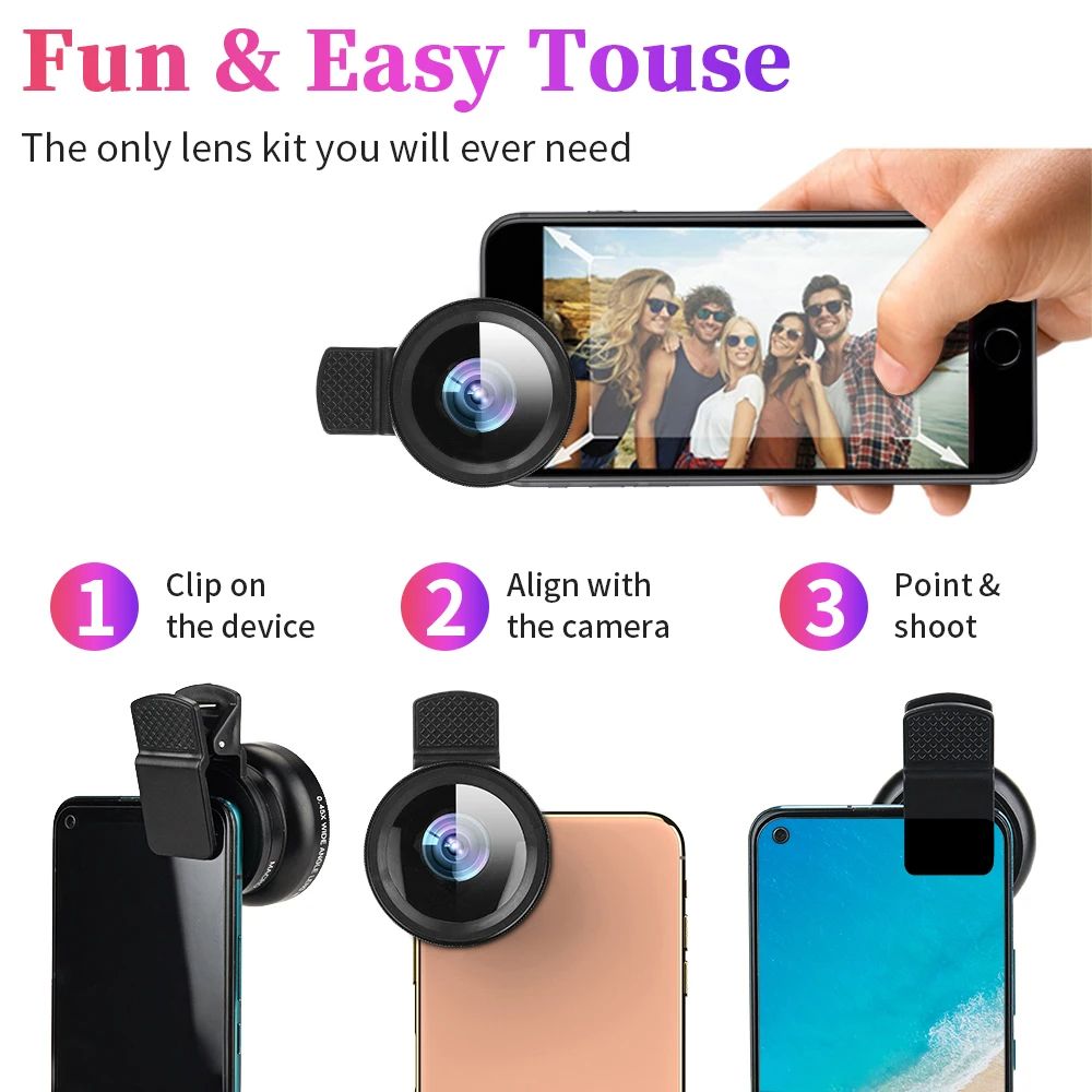 Macro Lens Wide Angle Lens For Phones 37mm 0.45X 49Uv Universal Clip Mobile Professional Macro 2 In 1 Lens,2 in 1 Lens Universal Clip 37mm Mobile Phone Lens Professional 0.45X 49Uv Super Wide-Angle +
