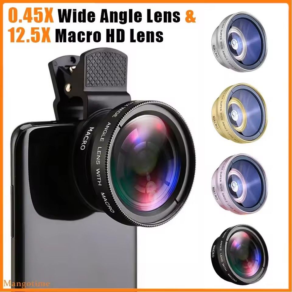 Macro Lens Wide Angle Lens For Phones 37mm 0.45X 49Uv Universal Clip Mobile Professional Macro 2 In 1 Lens,2 in 1 Lens Universal Clip 37mm Mobile Phone Lens Professional 0.45X 49Uv Super Wide-Angle +