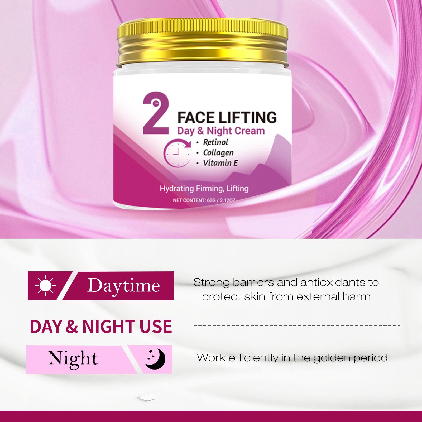 Instant Face Lifting Cream for Day And Night - Collagen-Infused Tightening Cream with Retinol, Collagen, Turmeric, Hyaluronic Acid, And Vitamin CE - Hydrating And Smoothing for Every Skin Type