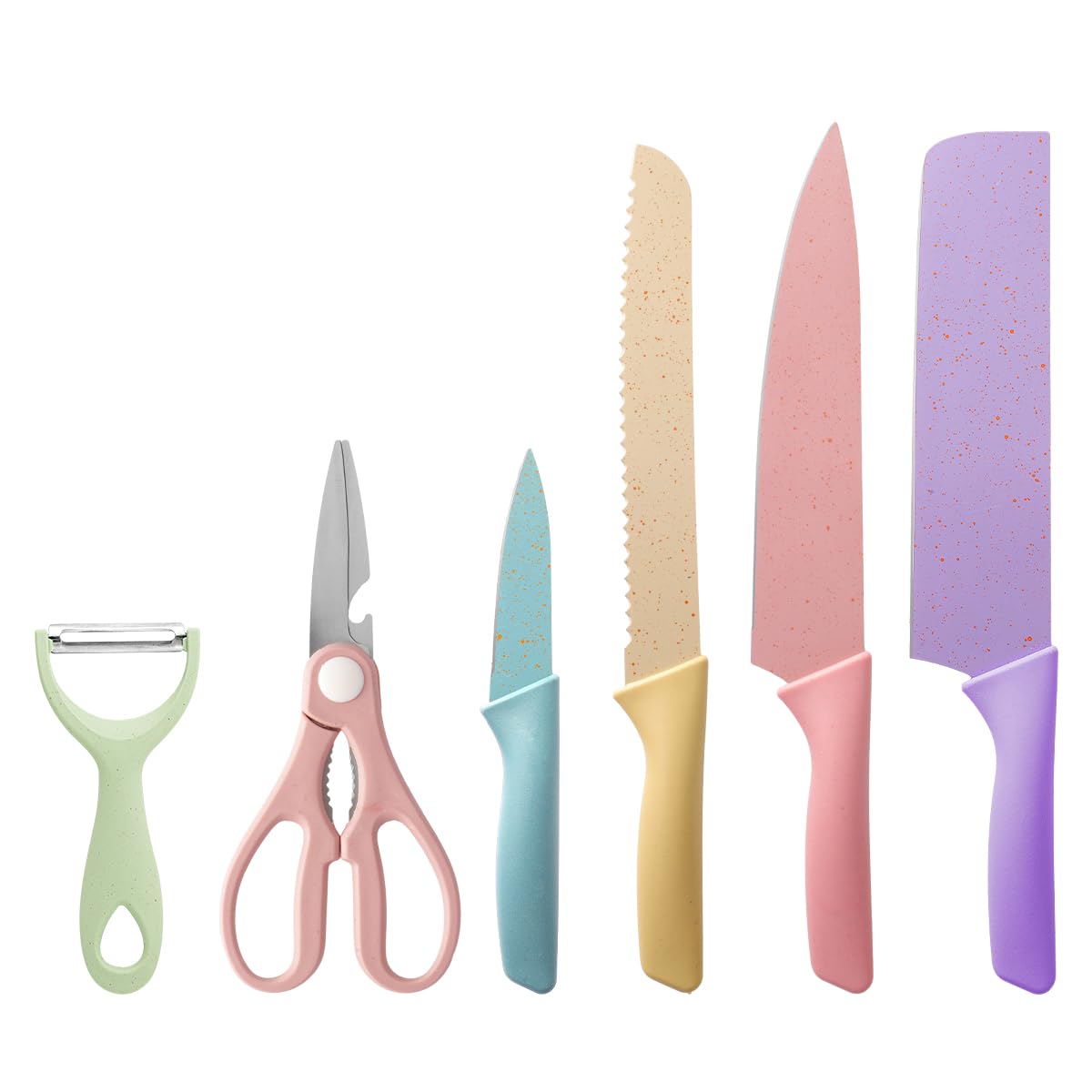 Kitchen Knives Set High Carbon Steel Utility Colourful Fruit Chef Knives with Vegetables Scissor Household Macaron Cooking Tool