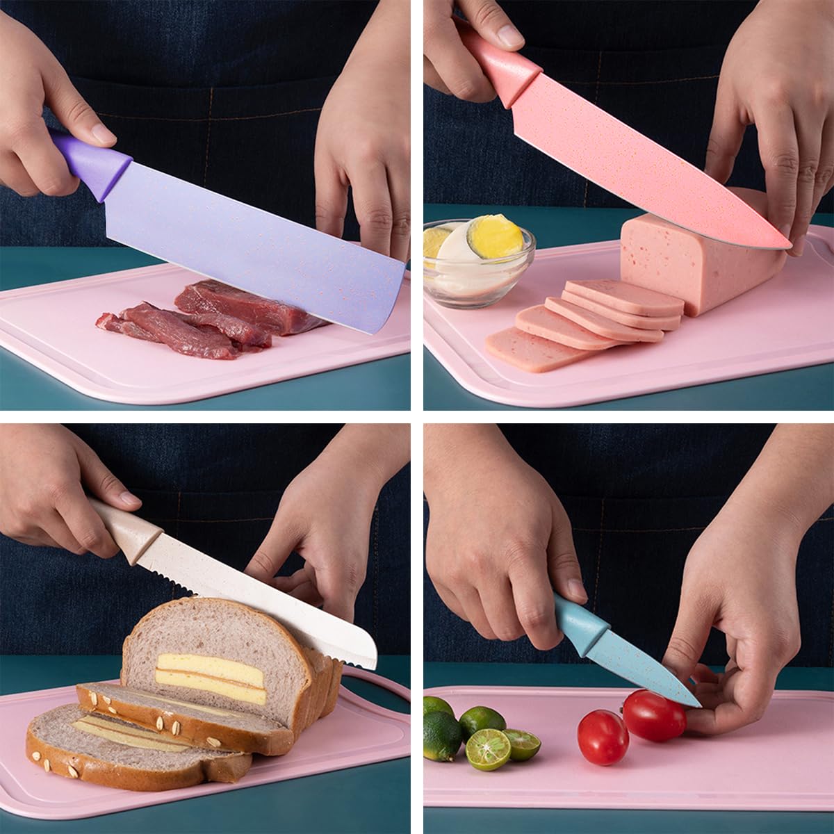 Kitchen Knives Set High Carbon Steel Utility Colourful Fruit Chef Knives with Vegetables Scissor Household Macaron Cooking Tool