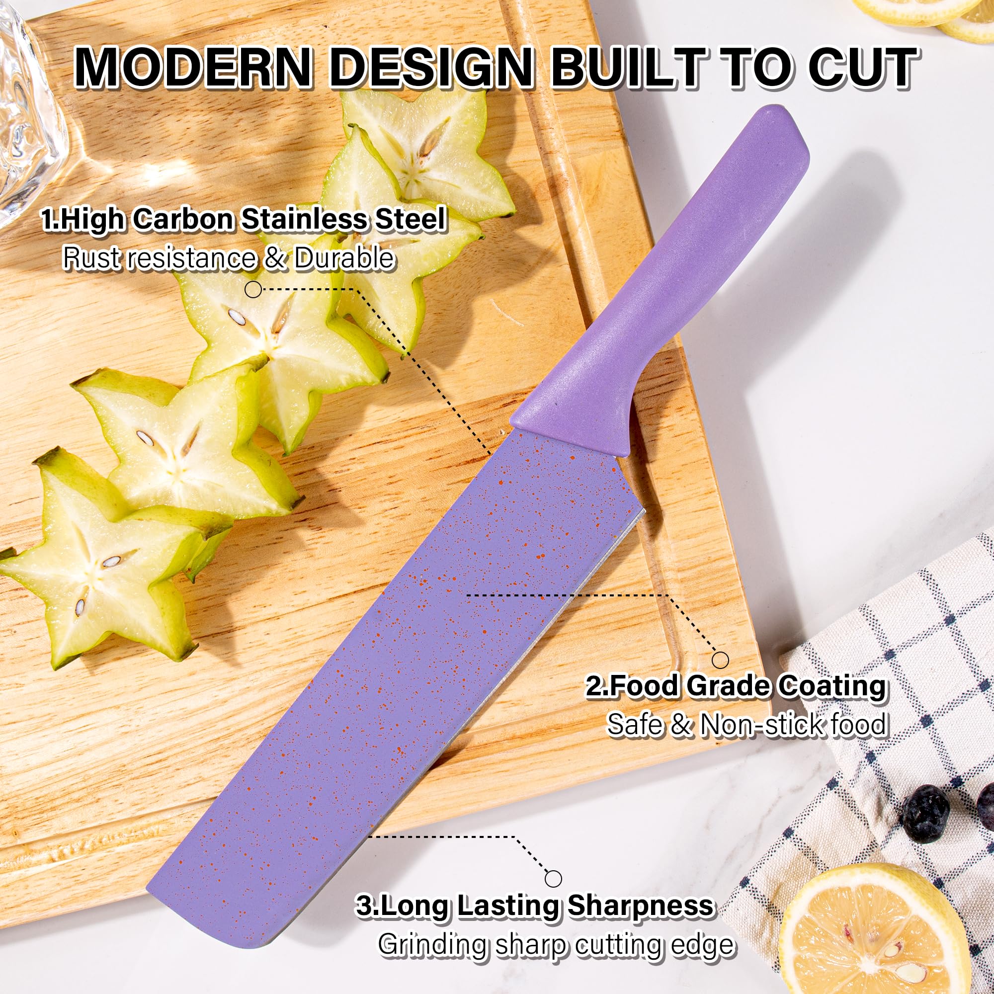 Kitchen Knives Set High Carbon Steel Utility Colourful Fruit Chef Knives with Vegetables Scissor Household Macaron Cooking Tool