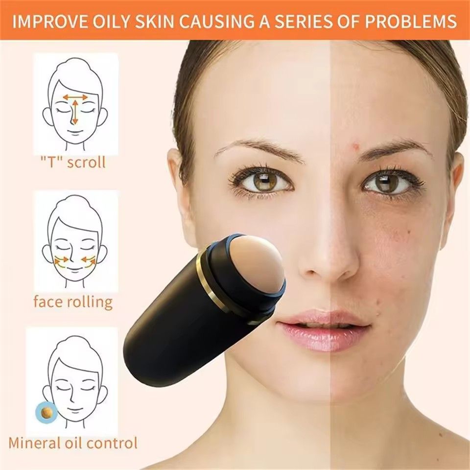 Face Oil Absorbing Roller Natural Volcanic Stone Massage Body Stick Makeup Face Skin Care Tool Facial Pores Cleaning Oil Roller