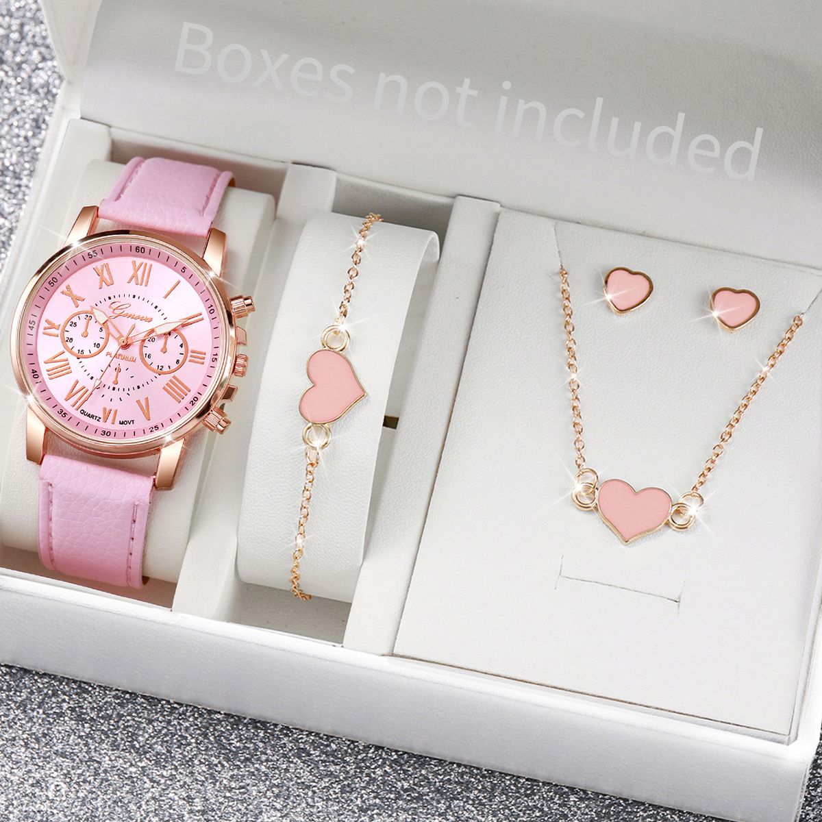 Fashion Girls Ladies Crystal Metal Dress Watches + Necklace Bracelets earrings Jewelry Sets Quartz Watches for School Girl students Daughters Sisters Friends Cool Birthday Gift Watches(Without Box)